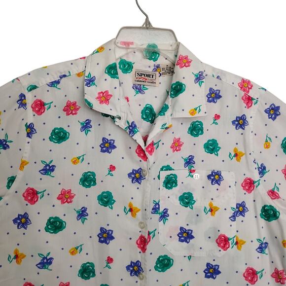 Vintage Sport Carriage Court White With Multicolor Floral Print Button Down - Picture 4 of 6